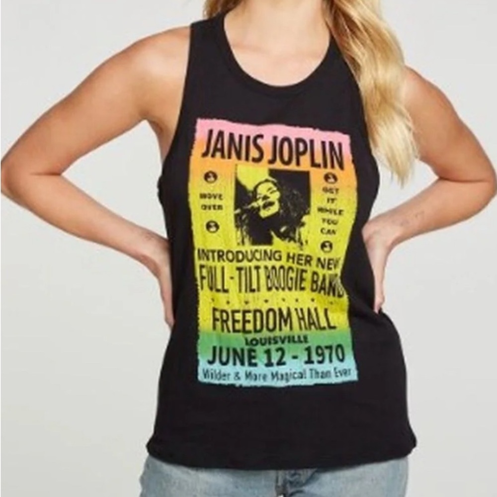 Chaser Black Janis Joplin Rainbow Graphic Tank